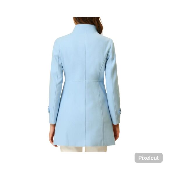 Allegra K Size Large Sky Blue Double Breasted Winter Coat - Picture 2 of 11